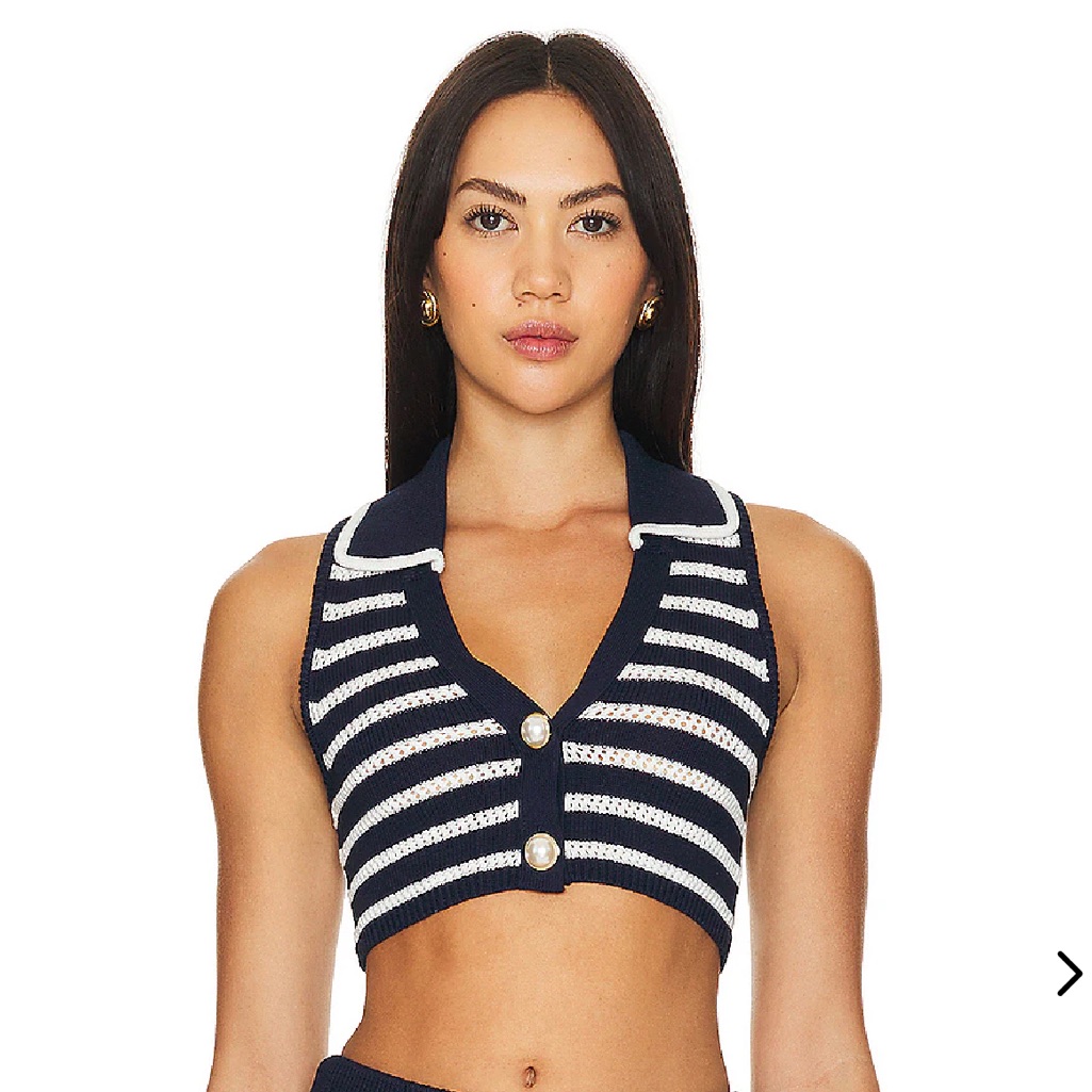 Lovers  Friends Blue And White Sleeveless Polo Crop Top  Brand New